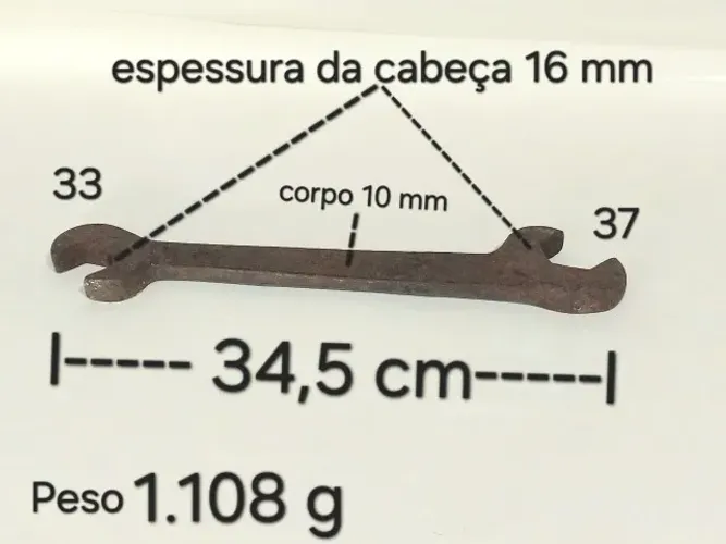 HAVE DE BOCA FIXA  ANTIGA EM FERRO FORJADO  BOCAS 33 E 37 mm, COMPRIMENTO TOTAL 345 MM