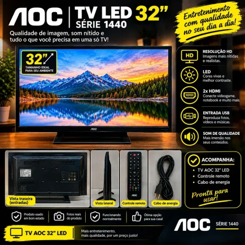 TV AOC 32? LED Série 1440 - Usada, Funcionando + Controle