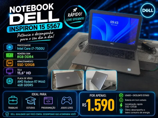 Notebook Dell inspirion 15 i7 7ª gen Placa de Vídeo r7 m440 4gb 