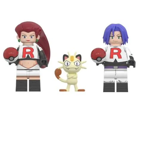 Equipe Rocket 3x1 Jessie James e Meowth Minifgures de Pokemon Ash coleção miniaturas