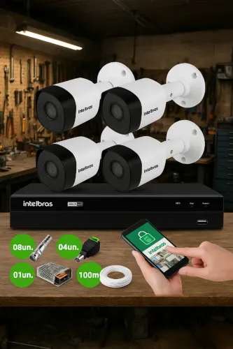 Kit 4 Câmeras Intelbras Infravermelho Multi HD 1.0 mp Dvr 4 Canais Multi HD em Promo