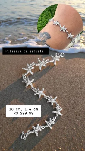 Pulseira de prata estrela do mar, pronta entrega