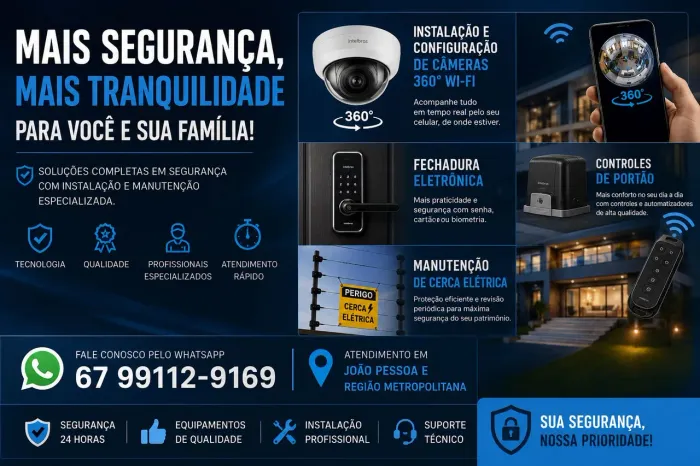 Instalação e configuração de câmeras de segurança alarmes controles de portão 