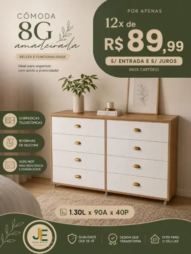 Cômoda 8 gavetas em mdf entrega grátis