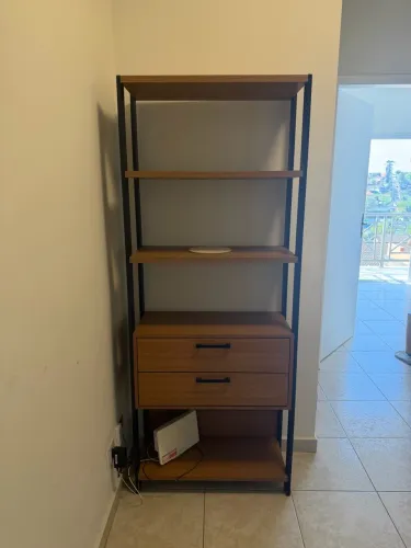 Estante de Livros Industrial 100% MDF 73CMX185CM 2 Gavetas Marrom/Freijó/Preto