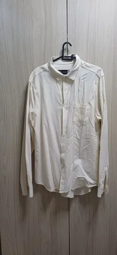 Camisa Social linho M ID casual bege c/bolso