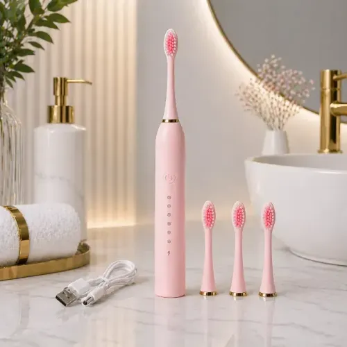 Escova Dental Elétrica Recarregável Sônica | 6 Modos | 4 Refis | À Prova d'Água