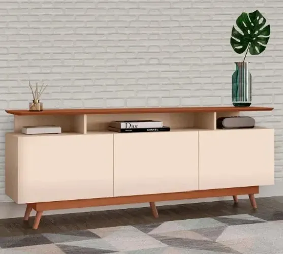 Rack Tuboarte Taina p/ TVs de até 65 Polegadas 3 Gavetas com Pés em estilo Retrô