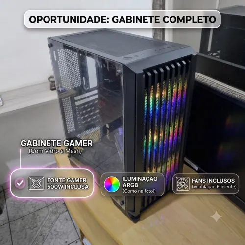 Gabinete Gamer Completo + Fonte 500W (LEDs RGB)