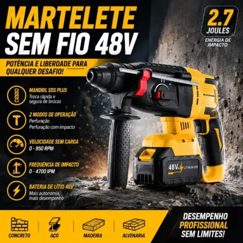 Martelete Perfurador Rompedor tipo 26 de impacto | Disponível em versão bateria de lítio