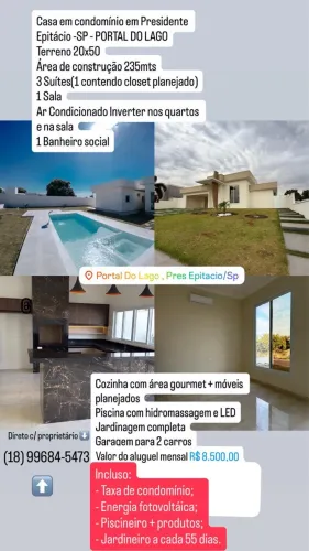 Casa Nova para locação - Portal do Lago Presidente Epitacio