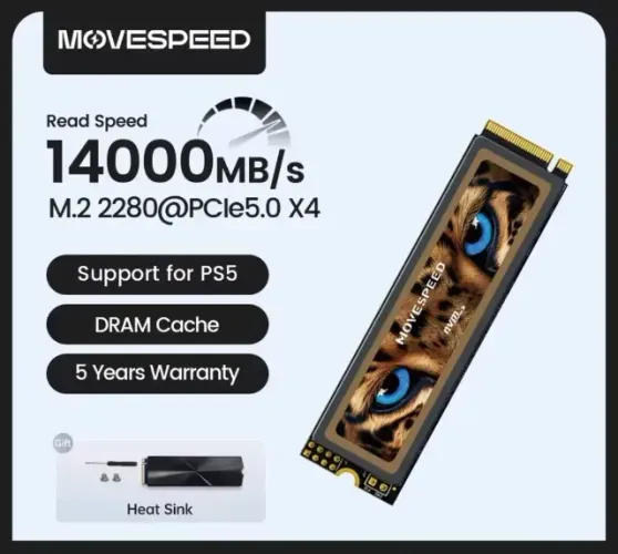 Ssd M.2 Nvme 2 TB, G5 Pcie 5.0 14.000 Mb/s Movespeed