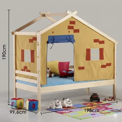 Cama Infantil Casatema Prime Telhado Tenda e grade de proteção