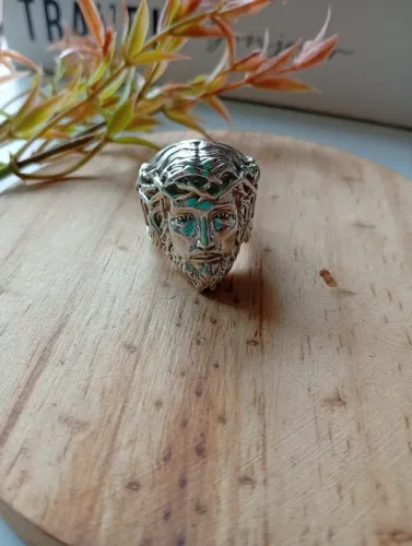 Prata 925 Anel Rosto De Cristo