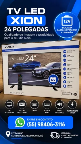 TV Xion 24 LED Full HD 12V - Nova na Caixa | HDMI | Ideal para Carro e Motorhome