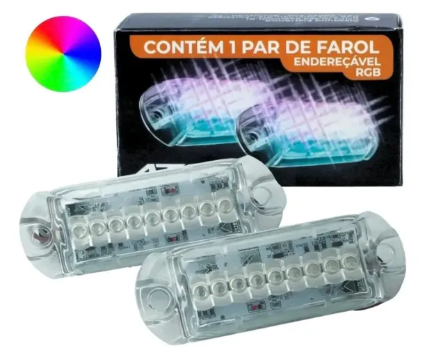 Par De Farol Strobo Rgb Com 9 Leds 12v 3w Endereçável