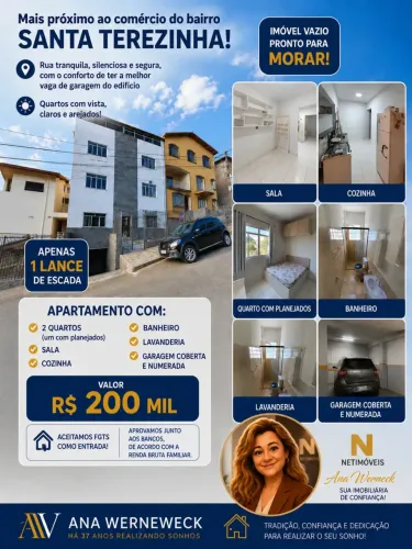 SANTA TEREZINHA PRÓXIMO AV. RUI BARBOSA PRÉDIO ÚNICO APTO VAZIO 2QTOS VAGA COBERTA AC.FGTS