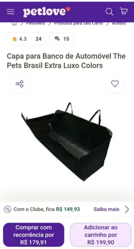 Banco Petlove para banco de automóvel preto.