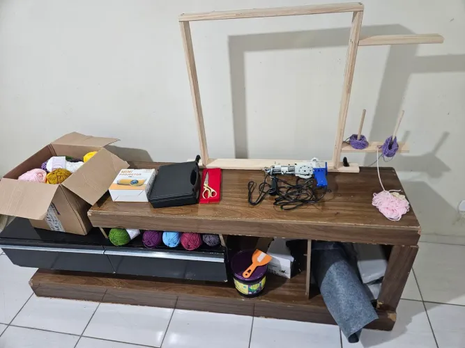 Kit Completo Tufting para Fazer Tapetes - Tufting Gun + Máquina + Materiais