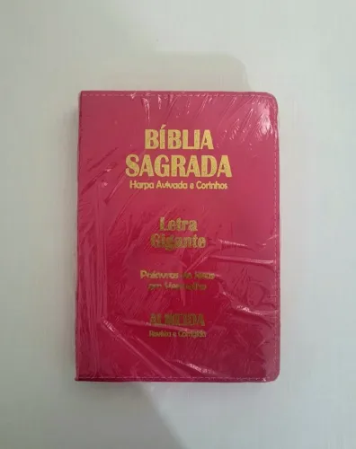 BÍBLIA SAGRADA LETRA GIGANTE LUXO PINK COM HARPA E PALAVRAS DE JESUS EM VERMELHO - 14X21
