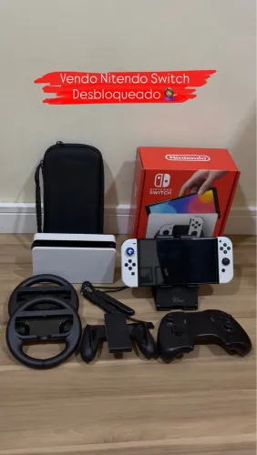 ?Nintendo Switch OLED 512GB Desbloqueado + 54 Jogos + Caixa e Acessórios