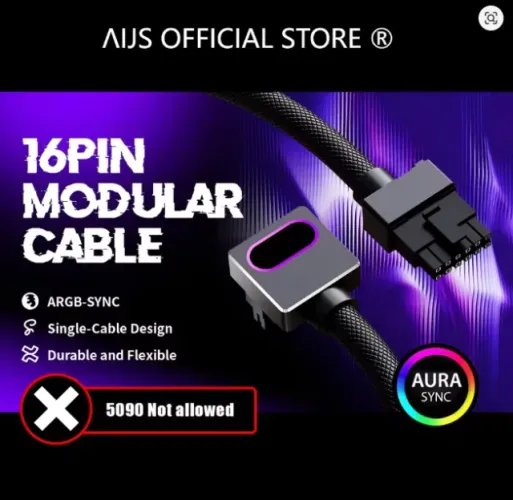 Cabo modular AIJS GPU16PIN, 12VHPWR ARGB com 5V 3Pin