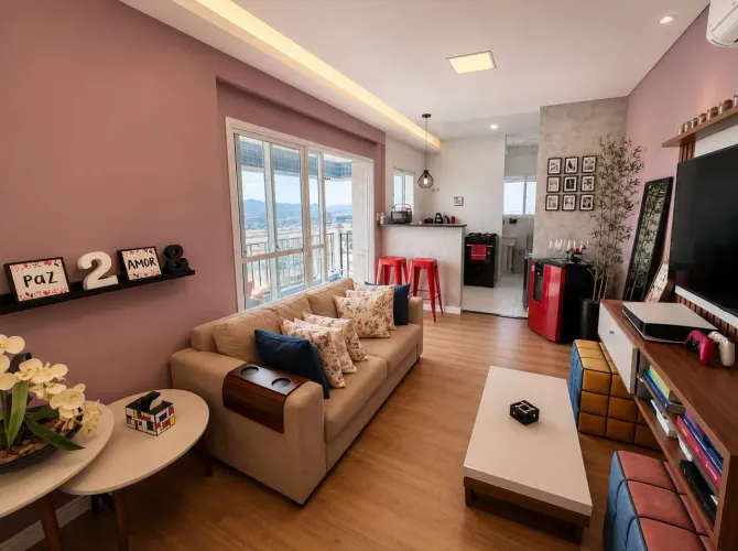 Boqueirão Belissimo 1 Quarto, Suite, sala 2 ambs, varanda mobiliavel, andar alto, vista to