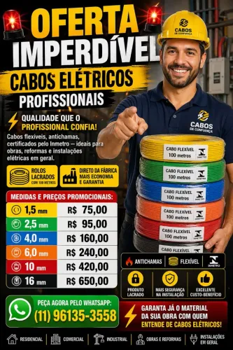 Cabos Elétricos flexível antichamas certificado pelo Inmetro rolos 100mts 