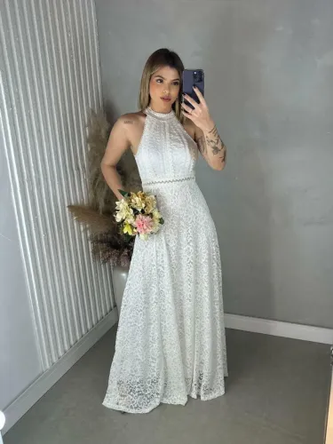 Vestido de noiva frente única- longo evasê