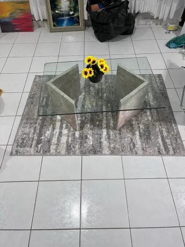 Conjunto Mesa de Centro + Mesa de Canto em Vidro e Base de Mármore