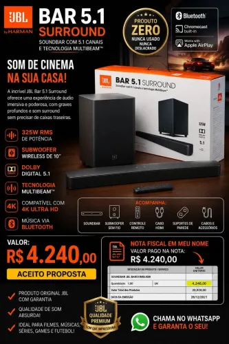 JBL Bar 5.1 Surround Nova na Caixa Lacrada c/ Nota Fiscal Original