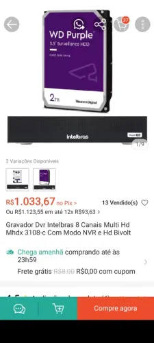 DVR Intelbras digital 8 câmeras+5cameras duas novas três usadas. Com hd 1 terá bats