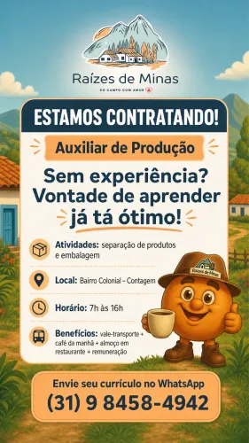 Vaga: Auxiliar de Produção (Início Imediato) - Bairro Colonial Contagem
