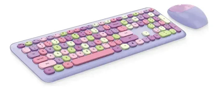 Mofii-Combo Teclado e Mouse Sem Fio, 2.4GHz Chave Redonda multi-color roxo