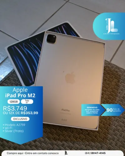 IPAD PRO M2, 128GB, TELA 11 POL. SEMINOVO, EXCLUSIVO!