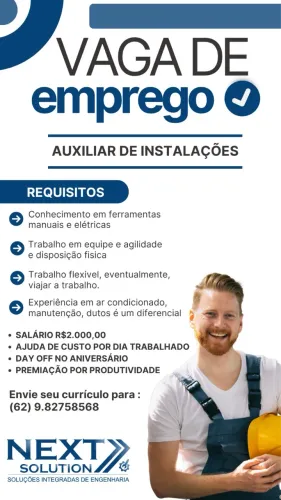 VAGA ABERTA - AUXILIAR DE INSTALAÇÃO