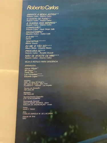 LP Roberto Carlos (Raro) Capa com ordem das músicas diferentes.