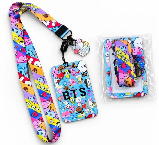 Photo Holder Cordão BTS BT21 com Porta-Crachá e Chaveiro K-Pop para Fãs ARMY