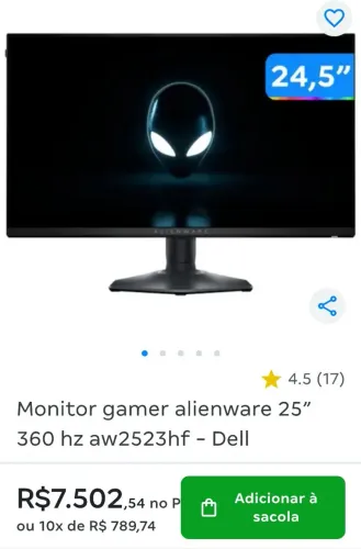 Monitor gamer alienware 25 360 hz aw2523hf - Dell