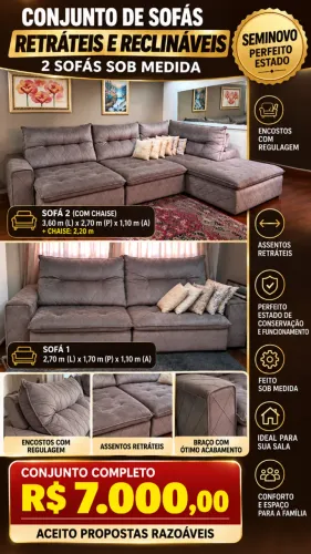 Conjunto de 2 Sofás Retráteis e Reclináveis Sob Medida