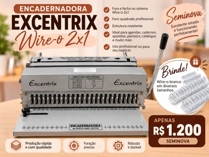 ENCADERNADORA EXCENTRIX WIRE-O 2X1 - SEMINOVA