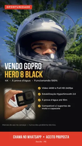 GoPro Hero 8 Black 4K - Funcionando 100% - Filma Débaixo D'água