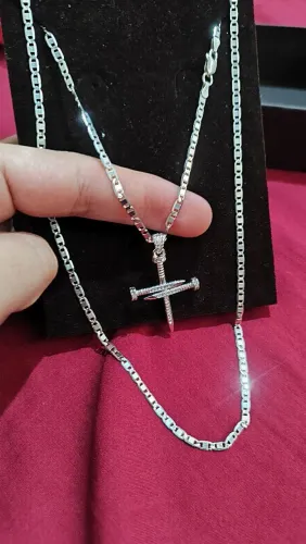 Corrente de prata masculina nova 60 cm 2,5 de espessura com pingente de crucifixo