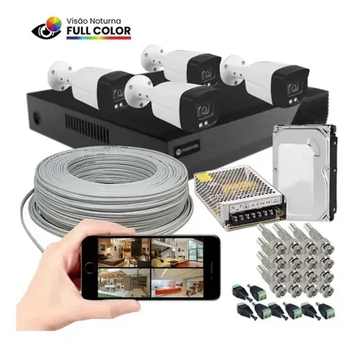 Kit 4 câmeras colorida a noite 1080p + instalação R$ 1.699,00