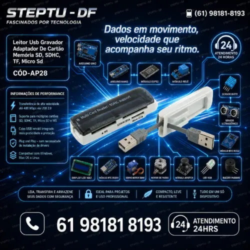 Leitor Usb Gravador Adaptador De Cartão Memória SD, SDHC, TF, Micro Sd Arduino COD-AP28