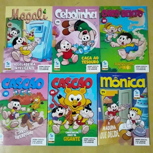 LOTE 6 GIBIS TURMA DA MÔNICA COM ENCARTE PARA MONTAR CHICO BENTO MAGALI CASCÃO CEBOLINHA