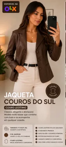 Blazer Couro Legítimo Couros do Sul Tamanho P | veste 36