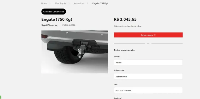Engate Reboque Original Toyota SW4 (2016+) Keko - NOVO Sem Uso!