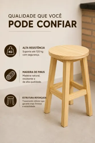 Banqueta Média de Madeira de Pinus 47cm 