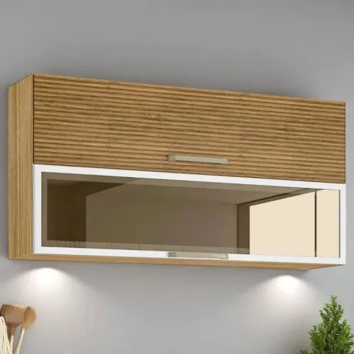 Armário 2 Portas Basculante C/ Vidro 120 Cm Ametista Freijó Ripado Supremo<br>